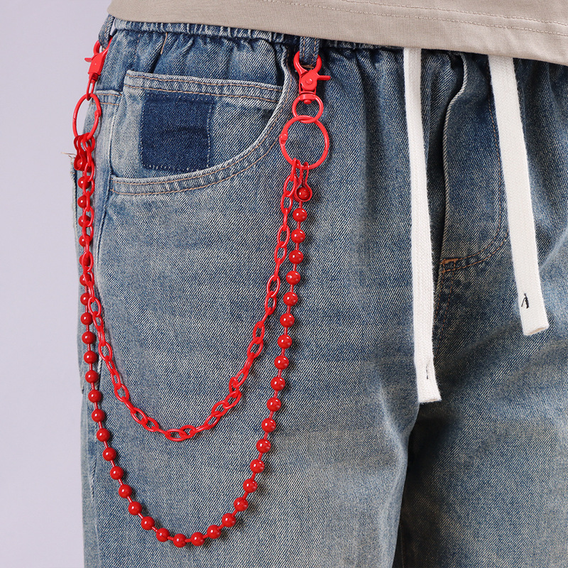 Street Fashion Girls - Helderrode kralenbroekketting met meerdere lagen, Harajuku