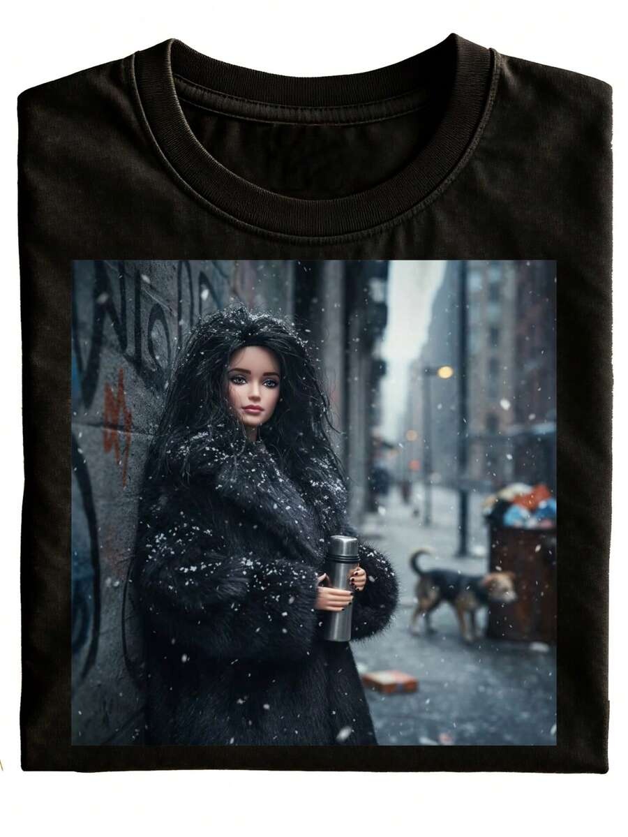 Street Fashion Urban - Snow Street en zwart bontjaspatroon T-shirt,