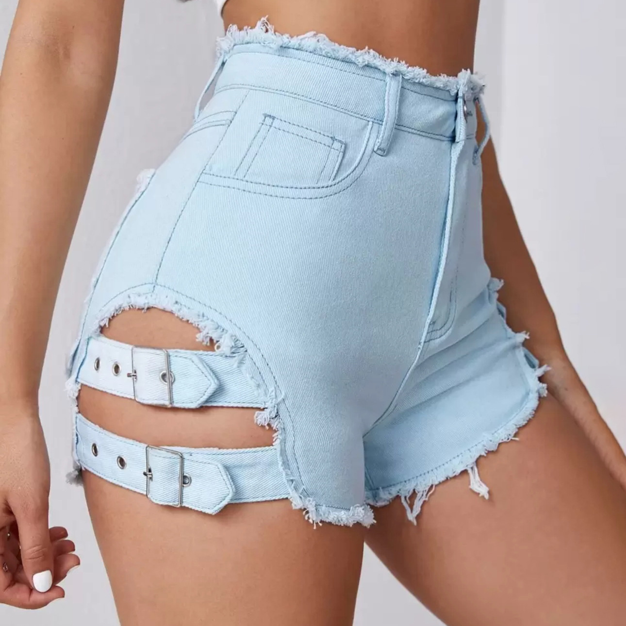 Street Fashion Denim - Dames denim shorts met hoge taille,