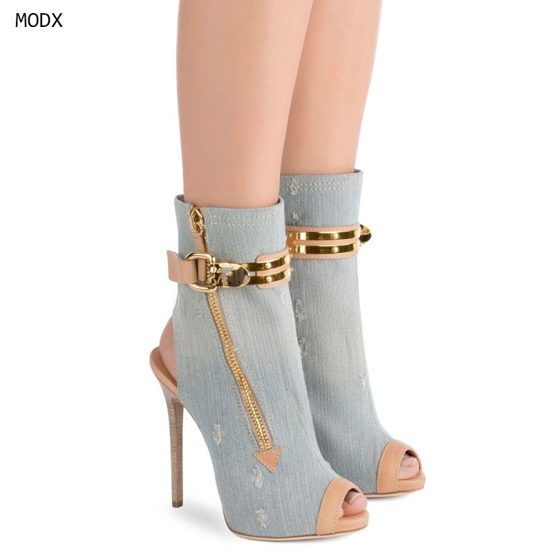 Street Fashion Denim - 2026 Dames Denim Distressed Open Toe