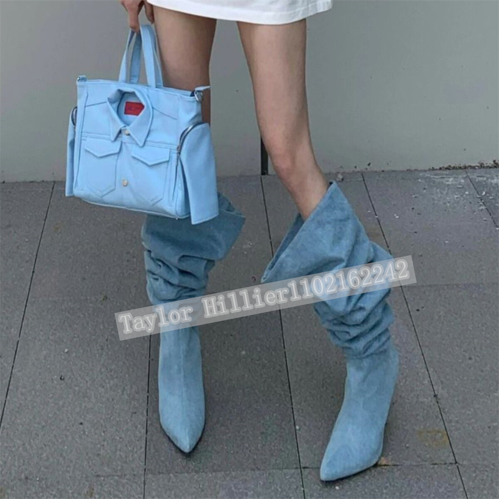 Street Fashion Denim - Lenteblauwe denim geplooide slouch schoenen dames