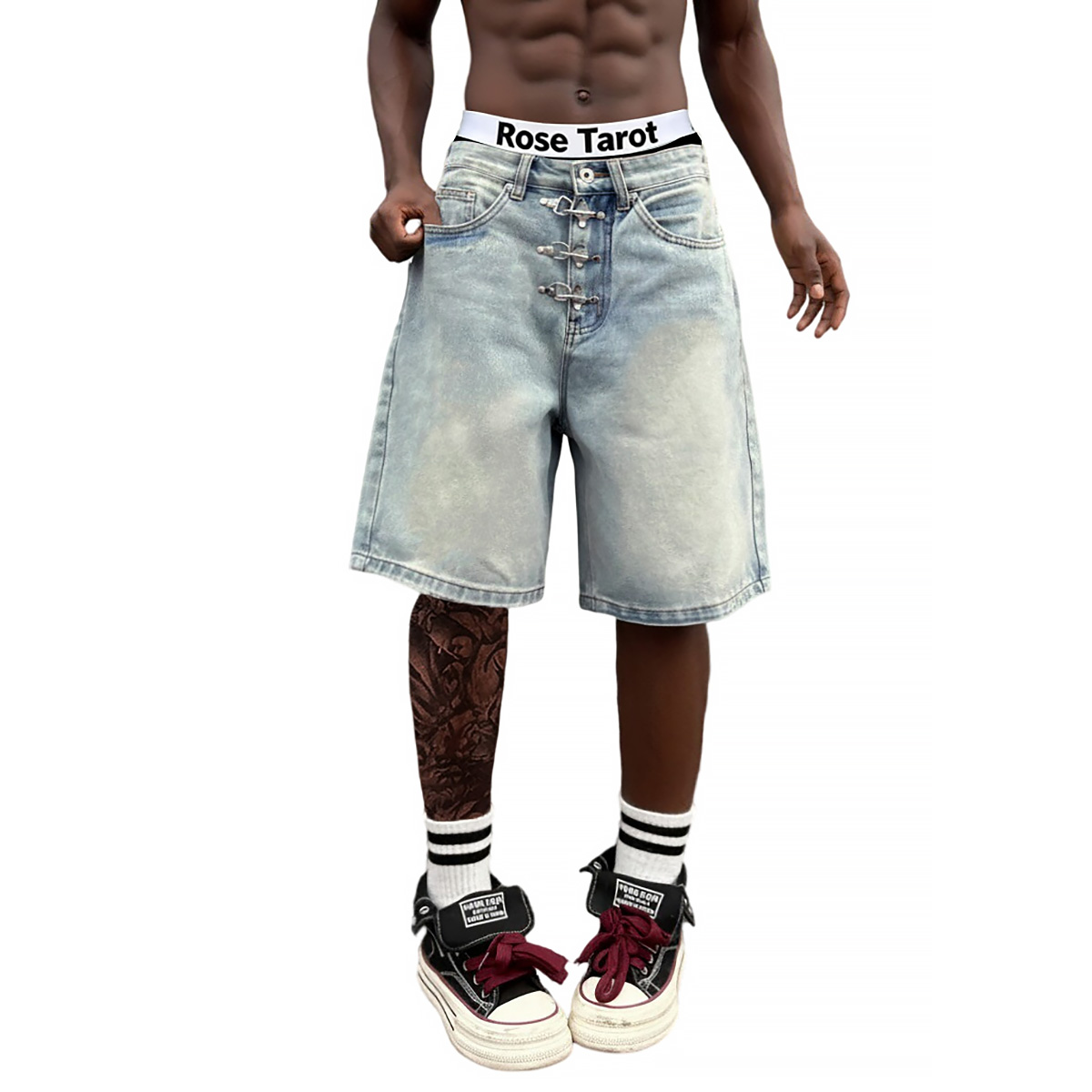 Metalen gesp korte baggy jeans - Street Fashion Jeans recensie en prijs