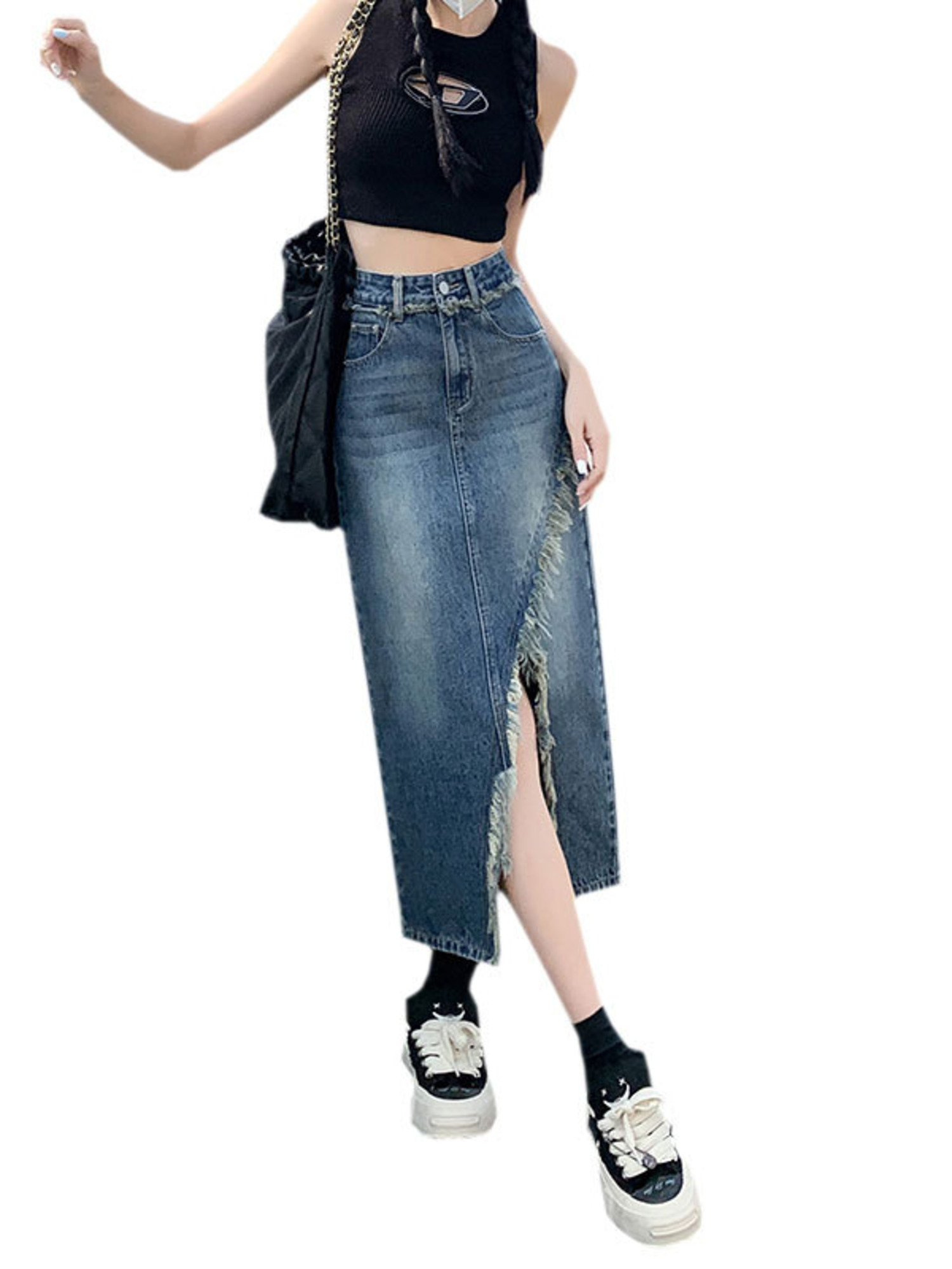 Dames denim rok met hoge taill - Street Fashion Denim recensie en prijs