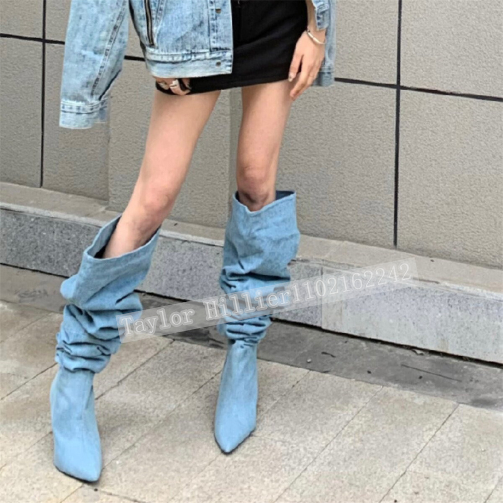 Lenteblauwe denim geplooide sl - Street Fashion Denim recensie en prijs