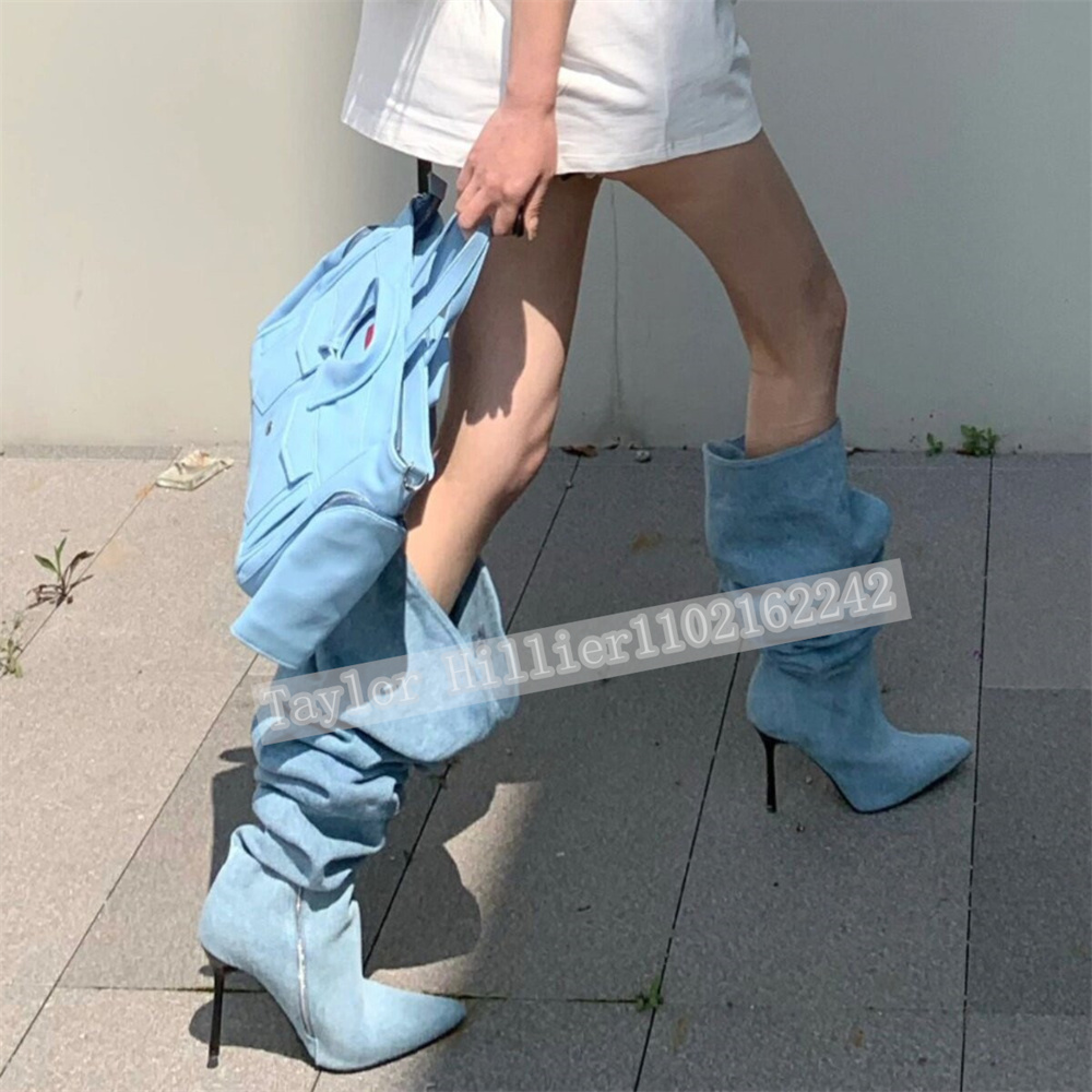 Lenteblauwe denim geplooide sl - Street Fashion Denim recensie en prijs