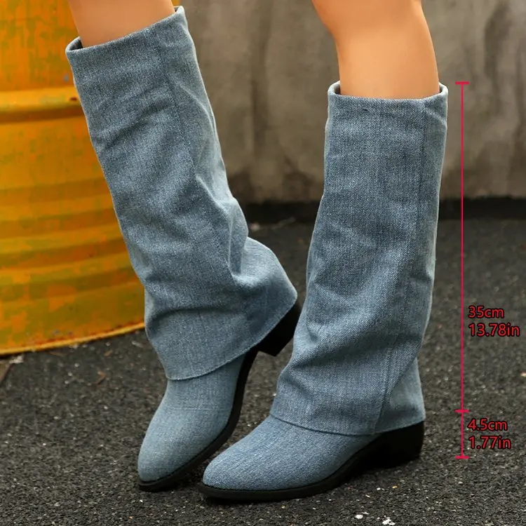 Vrouwen Knie Hoge Laarzen Herf - Street Fashion Denim recensie en prijs